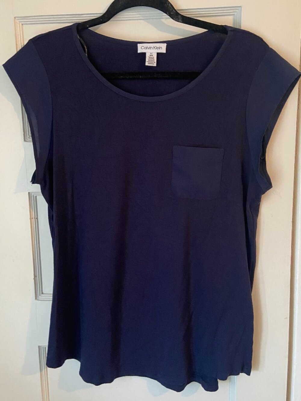 Calvin Klein‎ Womens Navy Blue Cap Sleeve Pocket High-Low Hem Top Size L - Picture 2 of 11